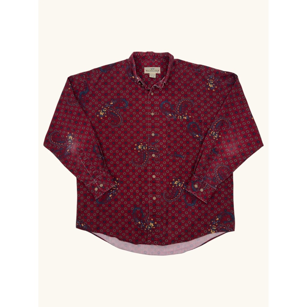 Natural Issue Mens Large Burgundy Paisley Medallion Cotton Button Down Shirt